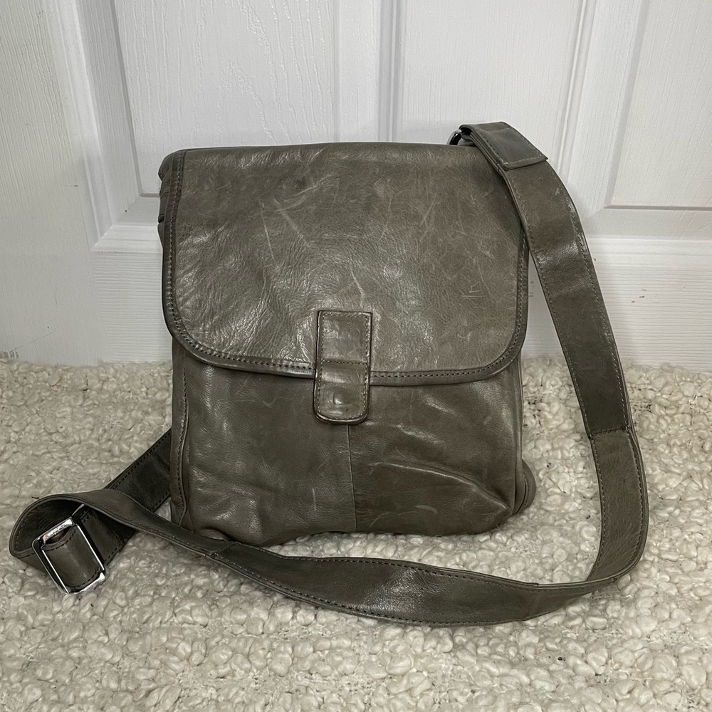 Vintage FC Designs Grey Leather Handmade Crossbody Bag Made in Vancouver Purse